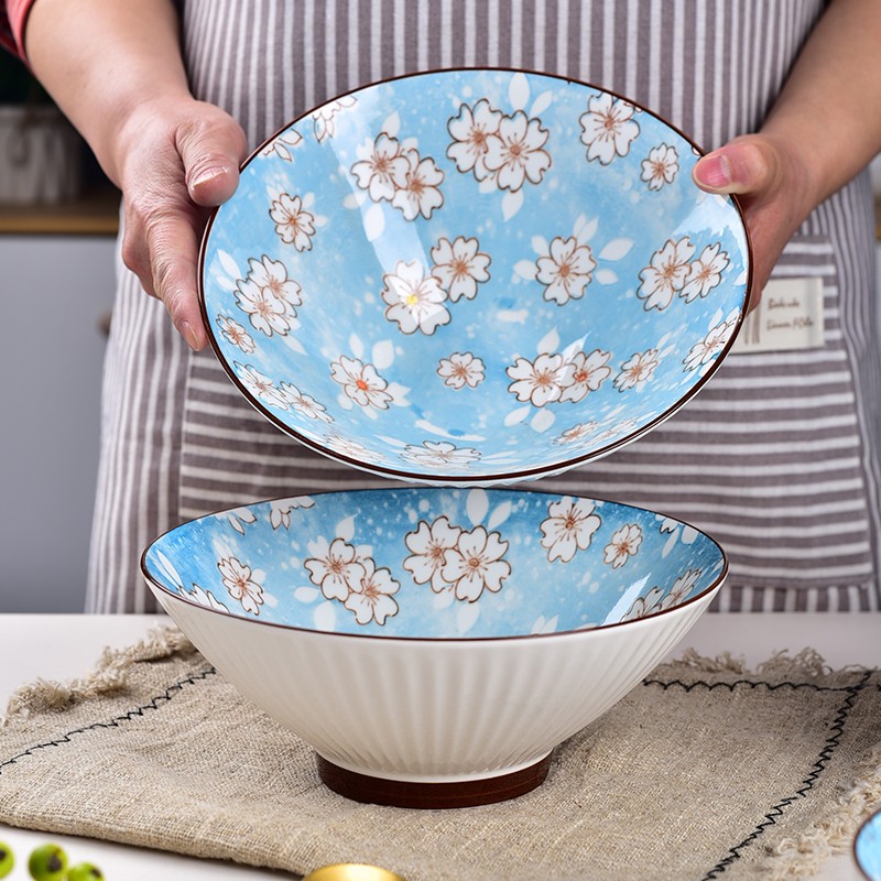 肃匠陶瓷餐具釉下彩汤碗日式家用陶瓷碗8英寸斗碗2只装 樱花雪月