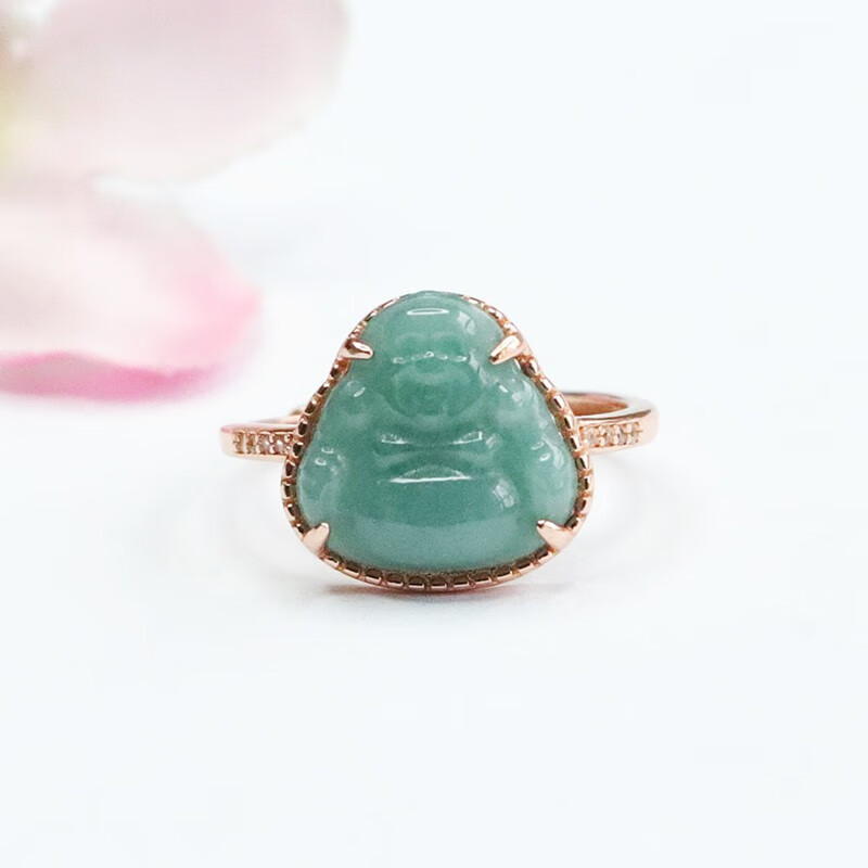 jea · pies925银镶缅甸a货翡翠佛公戒指蓝水弥勒佛指环七夕礼物送