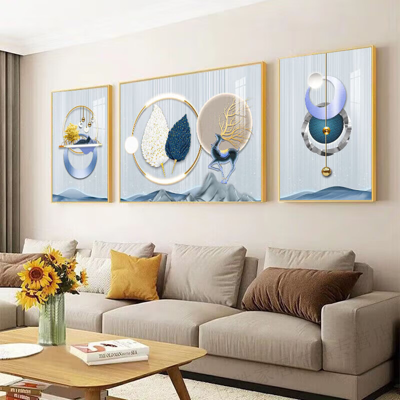 背景墙壁画墙三联画墙画挂 a铝合金框7161 两边60*80中120*80[金框]