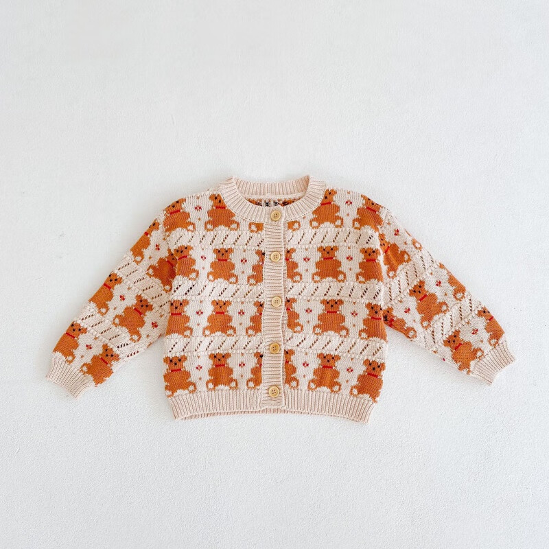(balitomms)严选秋装婴幼儿童装小熊提花男女宝宝棉纱针织开衫 哈衣爬