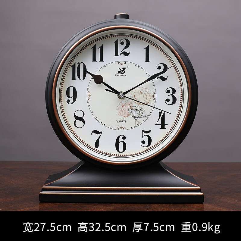 台式座钟复古用桌面大号钟表坐钟摆放台钟时钟摆件 经典黑 阿拉伯数字