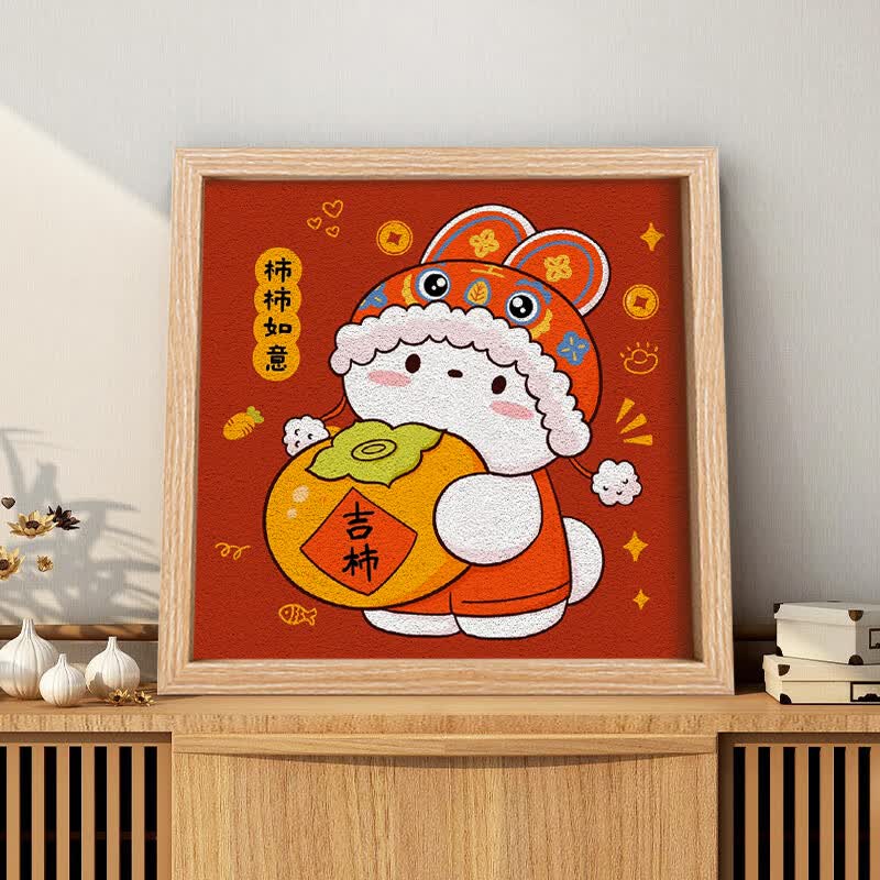 绿野客纸浆画画框土玩艺兔子兔年卡通新年年画纸浆画手工diy材料包工