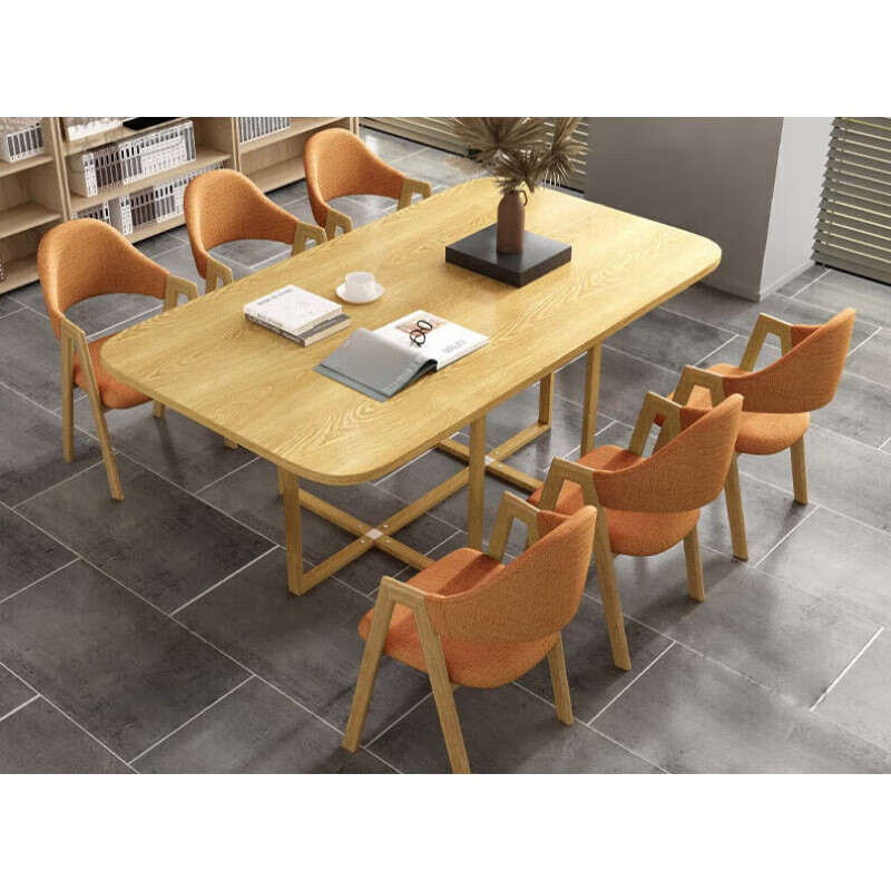 8x0.9m木纹桌 橙色布 1桌6椅