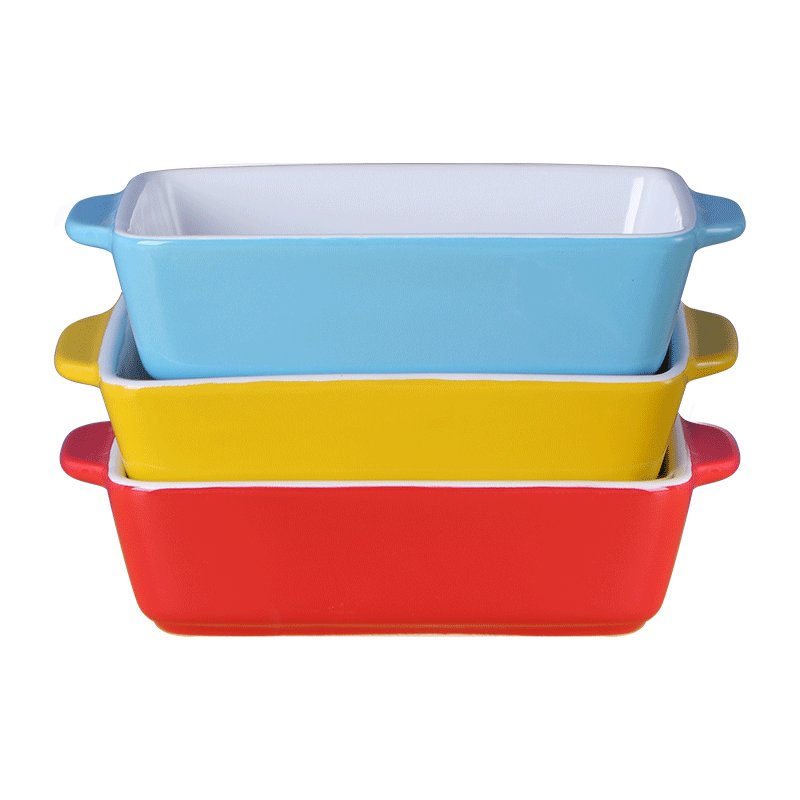 烤乐仕 陶瓷烤盘2只装（粉色+蓝色）芝士焗饭盘微波炉烤箱子长方形烘焙工具烤碗