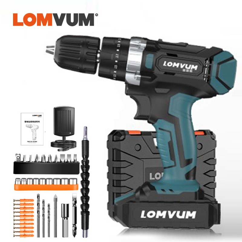 龙韵25V手电钻家用电动螺丝刀锂电钻16.8V充电钻多功能家用电动工具套装12V电起子 升级25VF双速塑盒1电1充+配件