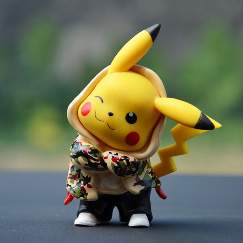 摆件皮卡丘cos钢铁侠车上车内饰品车载可爱网红卡通公仔 迷彩服皮卡丘