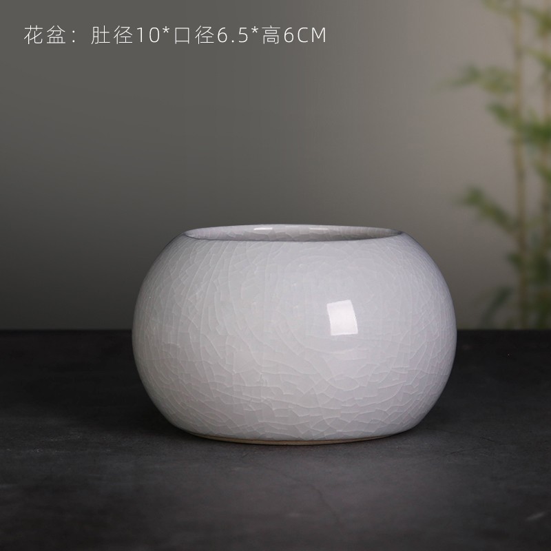 旭杉斯創(chuàng)意陶瓷花盆個(gè)性冰裂帶孔文竹花盆陶瓷工藝簡約現(xiàn)代風(fēng)發(fā)財(cái)樹家居 白色-小 中