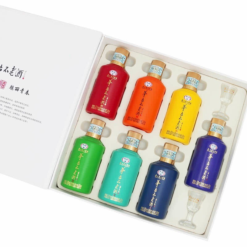 茅台(moutai)【整箱4盒装】茅台不老酒 七彩装 53度配制酒 125ml *7瓶