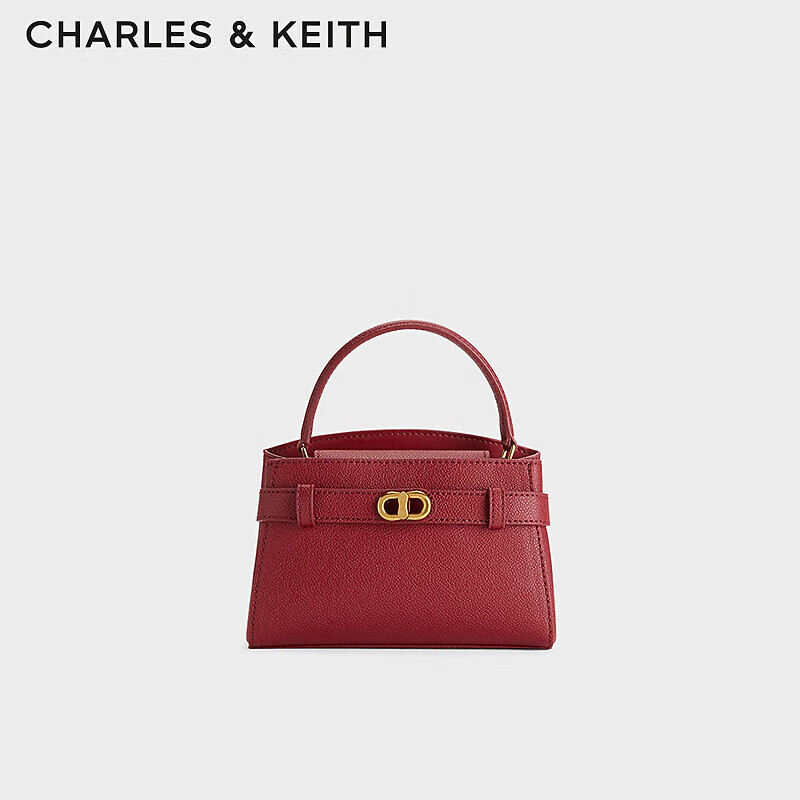 CHARLES&KEITH质感金属扣凯莉包手提包单肩包包女包生日礼物CK2-50270880 Red红色 S