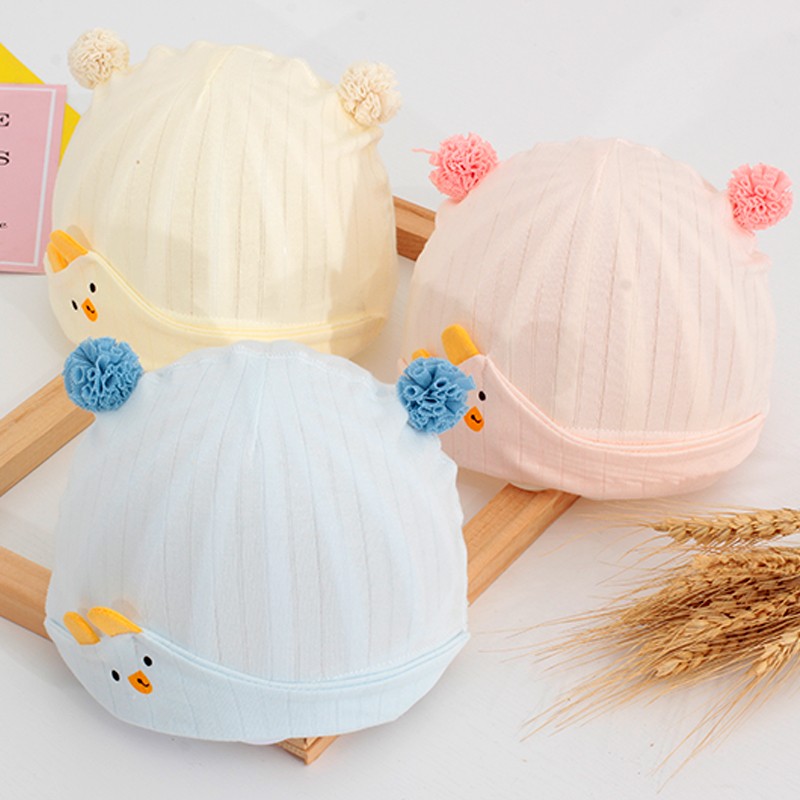 款0-6个月3纯棉可爱无骨护卤门空调新生儿宝宝胎帽 帅双球熊鼻子胎帽