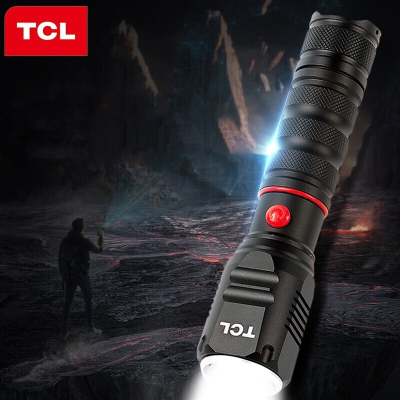 TCL 强光手电筒多功能变焦充电式远射LED强光防水手电筒地摊灯 三档光源