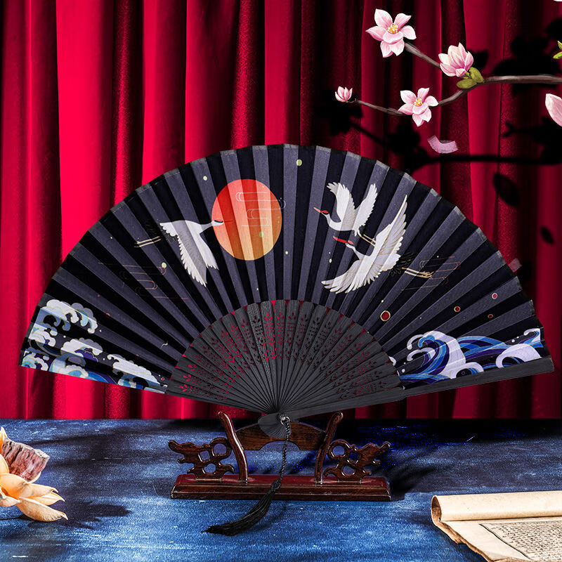 星映友成仙鹤扇子折扇中国风女式古风流苏夏日随身古典古代汉服折叠小