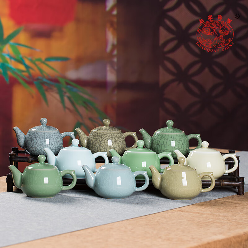 龙泉青瓷 创意家用茶壶功夫茶具壶嘴过滤壶单壶陶瓷中式泡茶壶礼盒装 弟窑梅子青-礼盒装