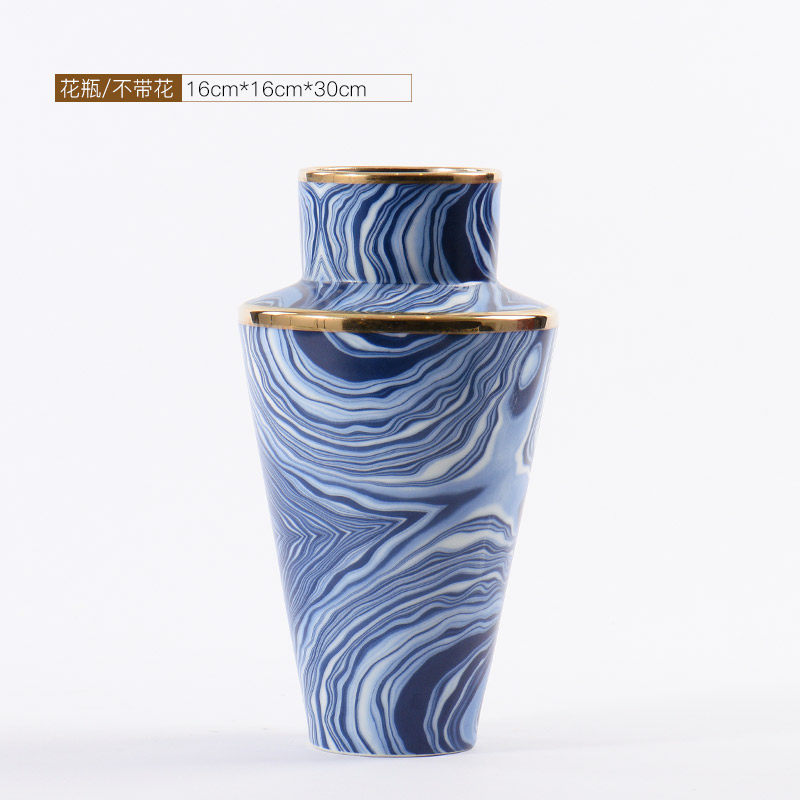 璟館 现代别墅设计师样板房摆件轻奢餐桌客厅插花花器创意蓝色陶瓷