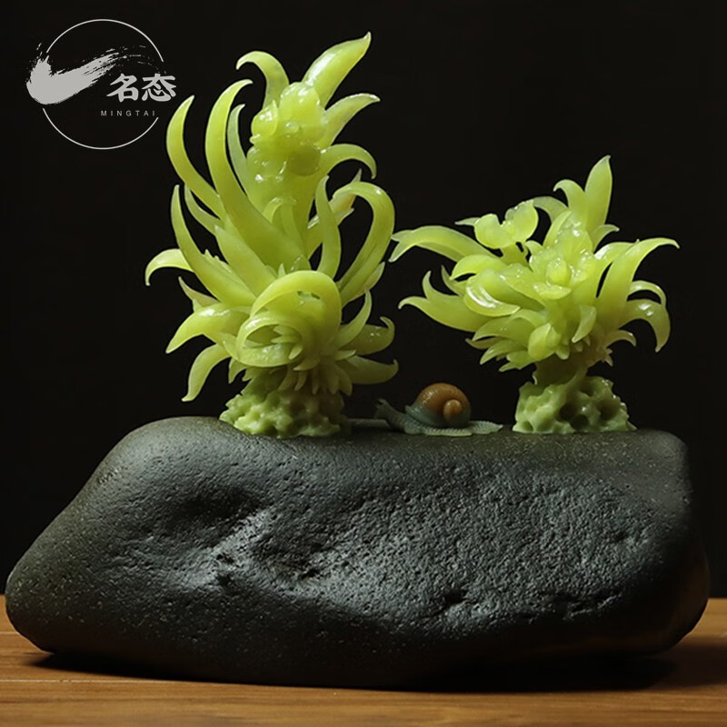 馨悠洁 天然岫玉摆件精品原石大师级工艺玉石雕刻兰花空谷幽兰乔迁