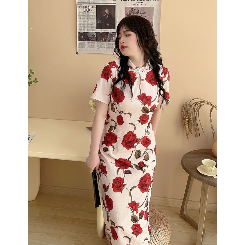 知特改良旗袍中国风小个子一望皆空纯欲风显瘦版优雅气 花色旗袍