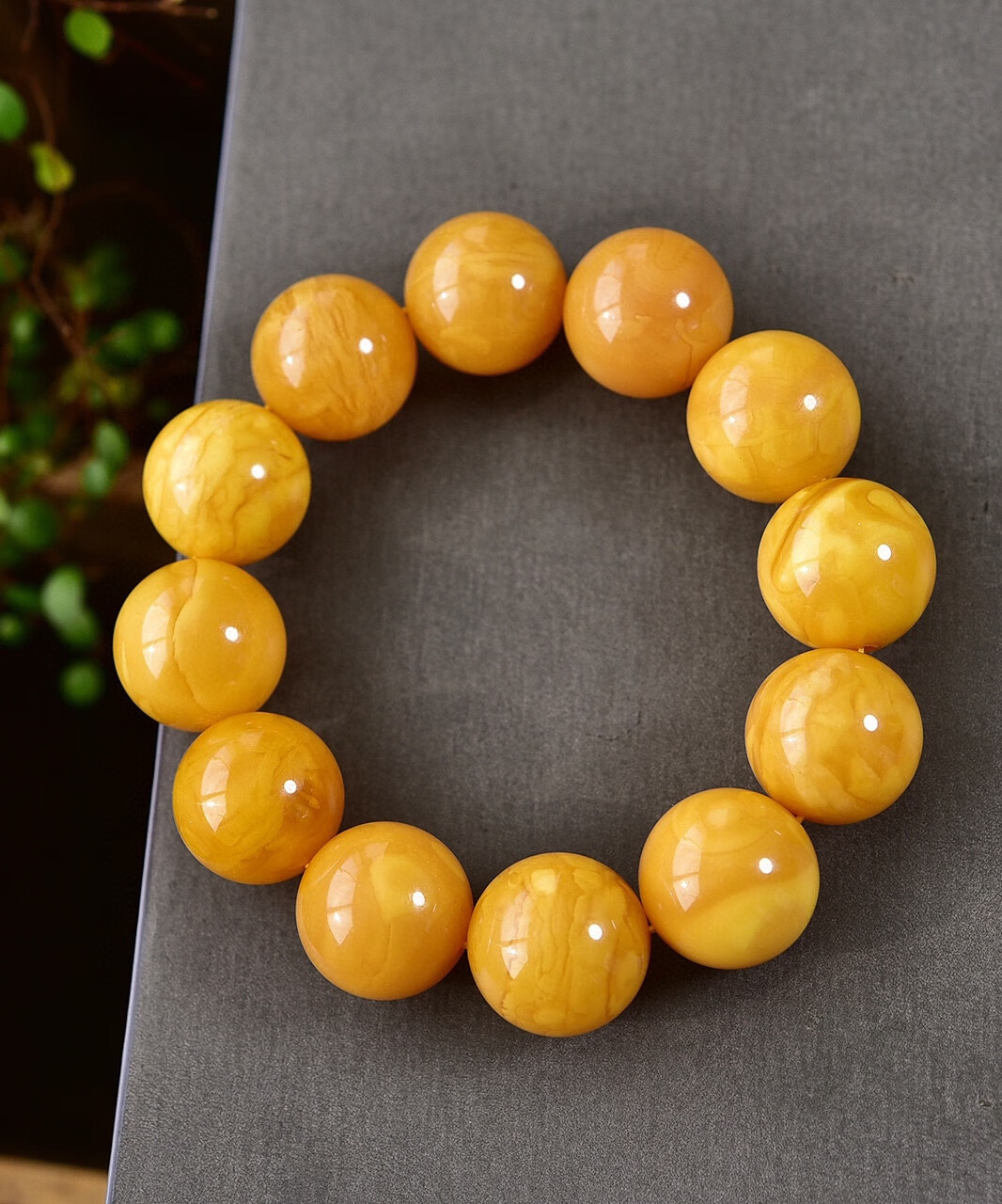 仙来阁天然俄料鸡油黄20mm老蜜蜡大圆珠手链男款手串满蜜妖花纹理