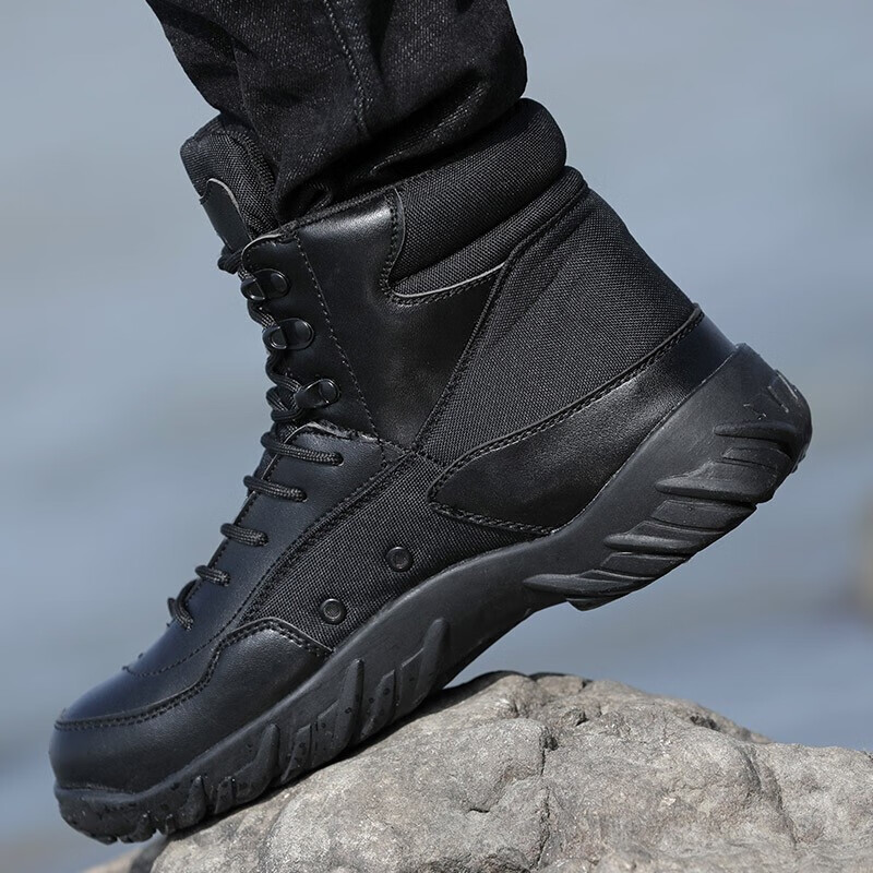 盾郎作战靴男中帮作训靴户外登山鞋攀岩鞋防滑特战靴战术鞋保暖陆战靴沙漠靴 黑色 42【260】
