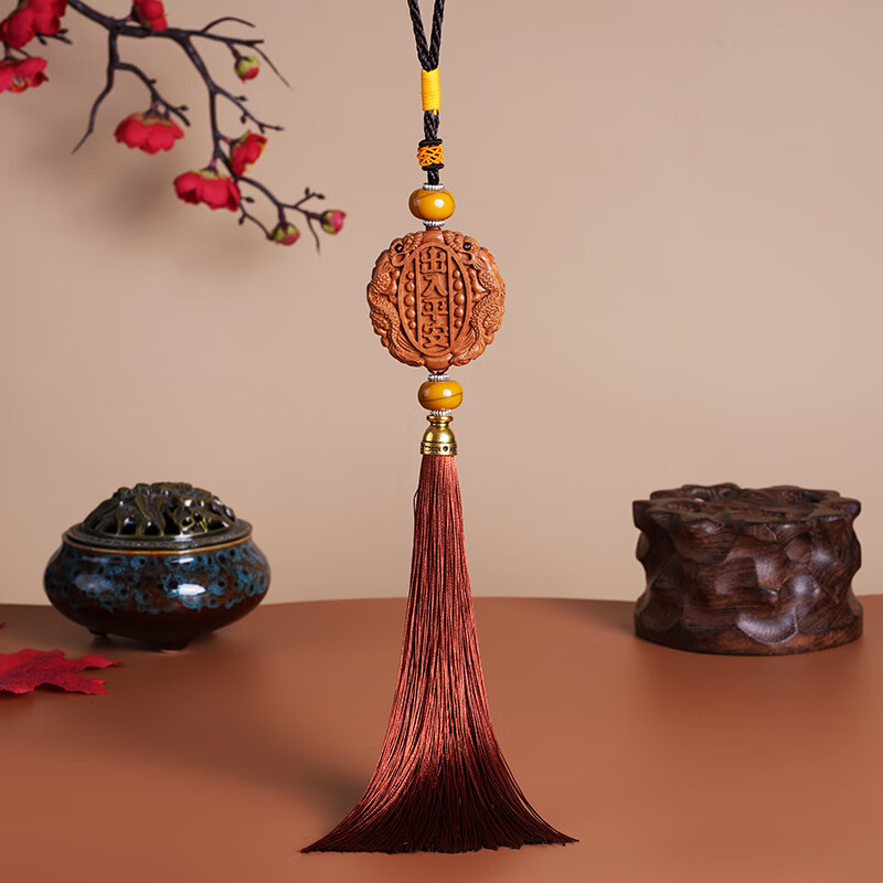 桃木出入平安吊饰车内饰品车载男士高档小车平安 经典款双龙平安车挂