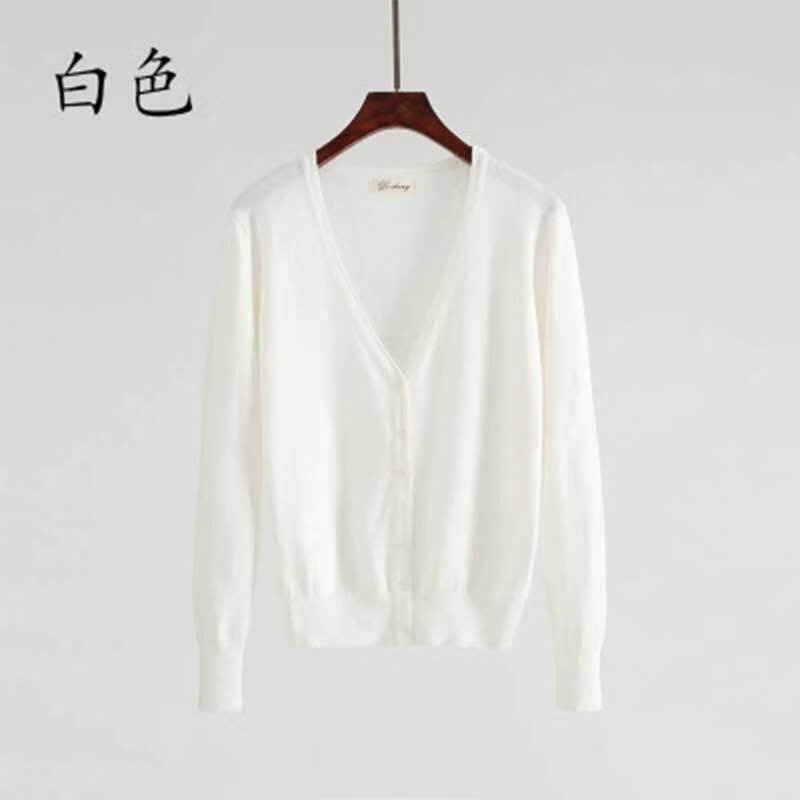 妹妹春秋装大码女装针织衫女开衫胖mm长袖外搭v领毛衣外套200斤 白色