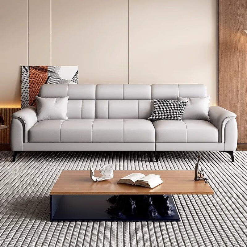 简约典2026新款沙发客厅奶油风猫抓皮现代简约小户型头层真皮组合沙发 5号浅绿色【真皮】海绵版 多人位 360cm