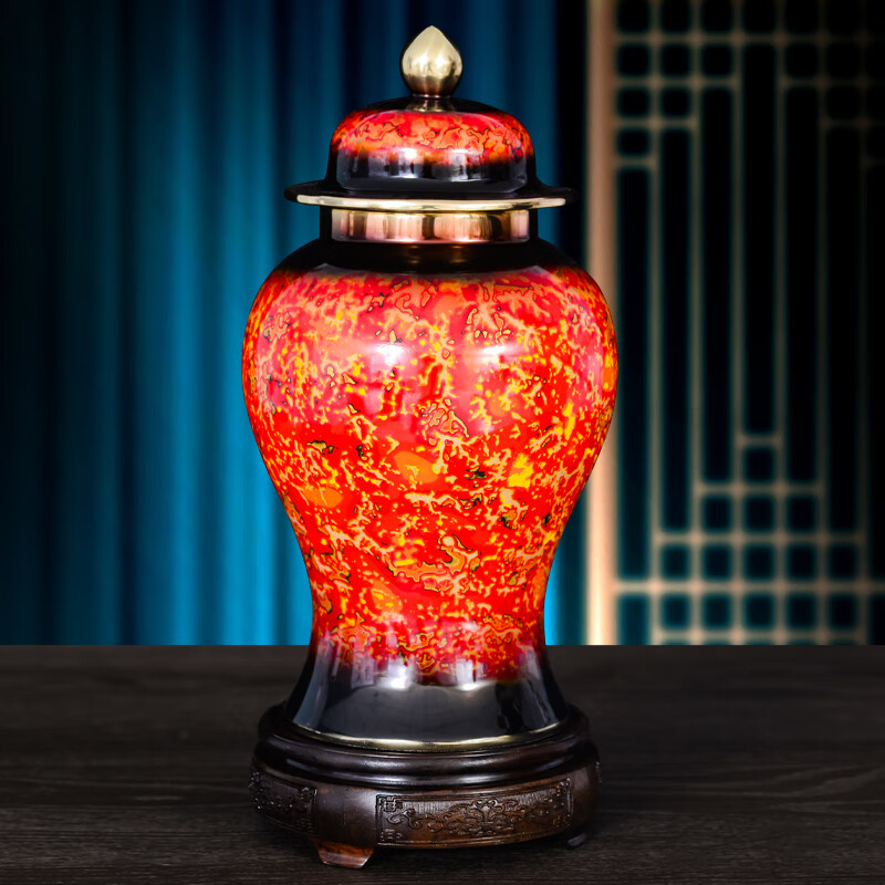 美家禧黄铜花瓶摆件储存罐大漆工艺收藏品新房家居客厅装饰品室内摆设