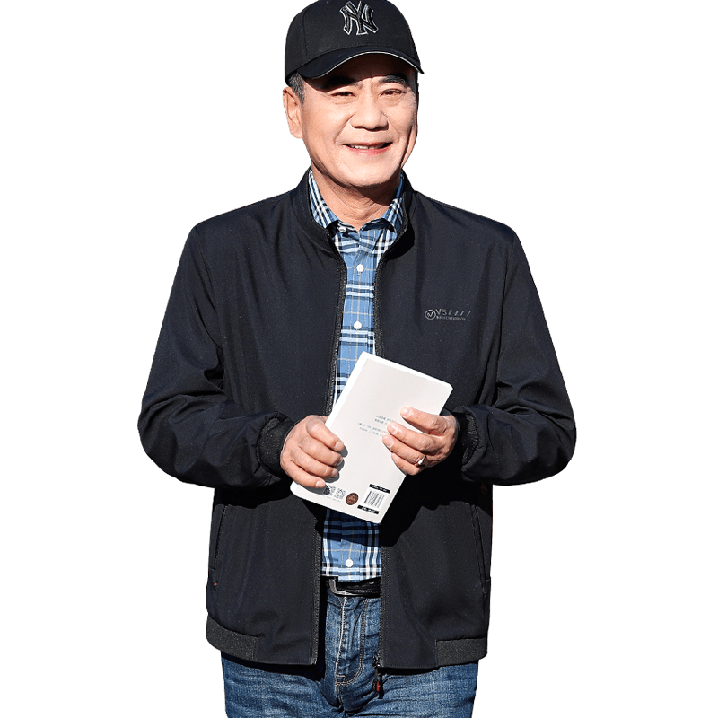 寶財羊爸爸裝休閑立領(lǐng)夾克男春秋季外套中老年男裝40歲50父親老人衣服