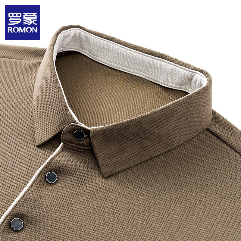 罗蒙（ROMON）男士t恤长袖2024秋季新款商务休闲纯色polo领打底体恤衫男装上衣 哈青 XL (建议135-150斤)