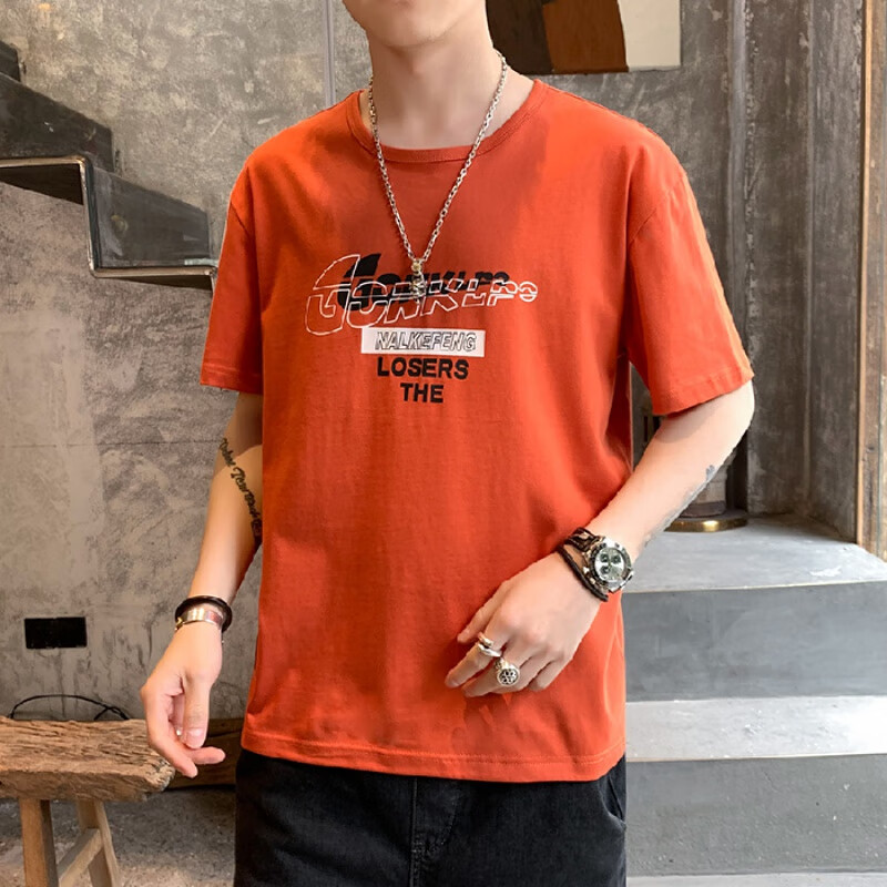 YLX T恤男上 夏季T恤男上衣服2021新款潮牌半袖男装短袖休闲体恤 橘红 M