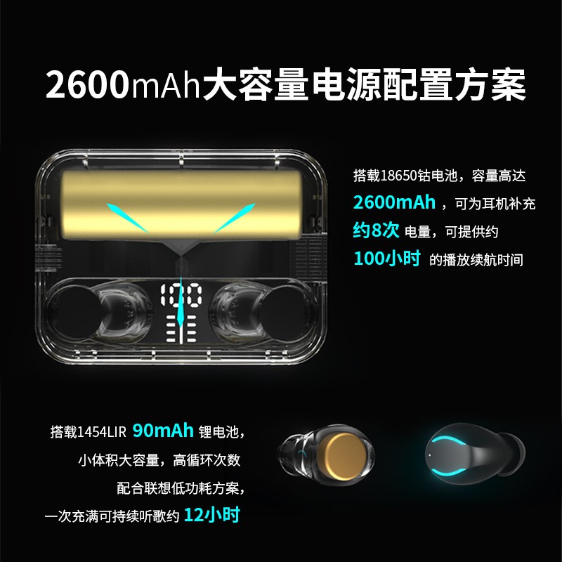 联想TG01蓝牙耳机真无线双耳运动超长续航待机游戏入耳式隐形降噪跑步开车适用于华为小米苹果安卓 黑兰色