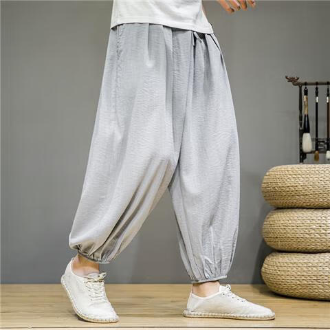 宁述男生夏天裤子萝卜裤男罗卜库夏季冰丝棉麻唐装束脚灯笼裤宽松大码