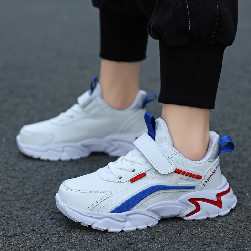 贝天熊(BeiTianXiong)儿童运动鞋秋冬童鞋中大童革面棉鞋保暖跑步鞋轻便男女童鞋 BRH-P308白蓝红【革面】 40 内长25.4/脚24.4