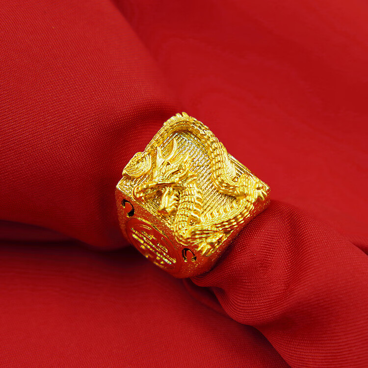 越南沙金男款霸气个性双层龙戒仿金男款吉祥龙戒指印字开口戒指 龙戒