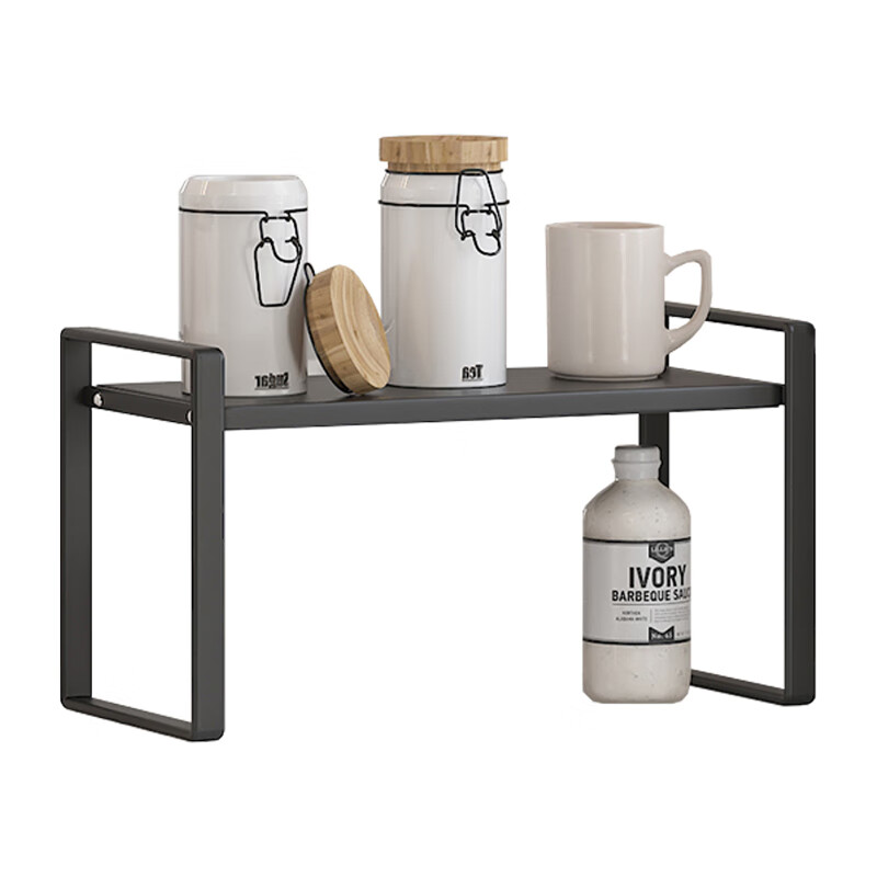 HOUYA可伸縮廚房置物架臺(tái)面櫥柜內(nèi)隔板分層架柜子調(diào)料碗盤多功能收納架 白色-單層伸縮款