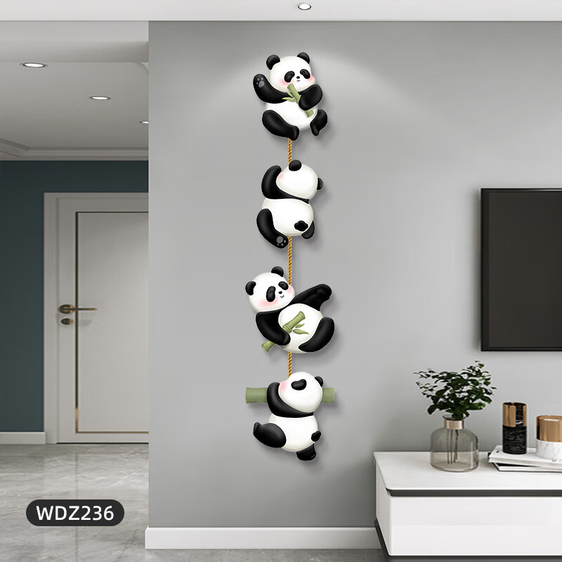 挂件高级感创意熊猫玄关装饰画客厅背景墙竖版组合画 wdz236 奶油胖达