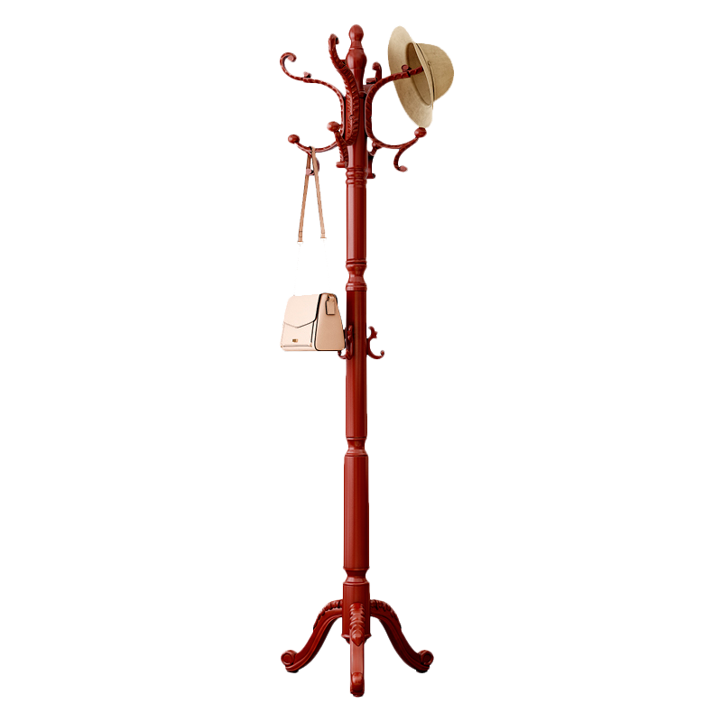 英耀实木衣帽架落地挂衣架家用卧室客厅挂衣服架欧式现代多功能落地架进门口挂包架 【加粗三腿如意钩】红色【高185】