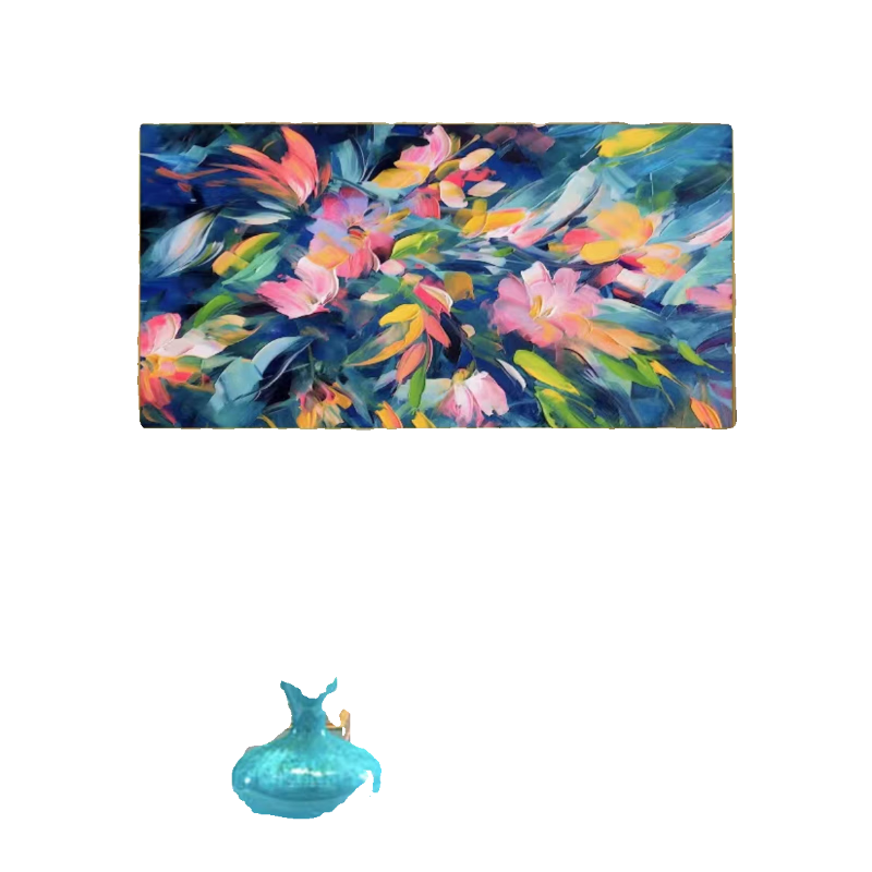 油画抽象花卉现代简约感客厅沙发背景装饰画卧室画 抽象花卉 黑色框