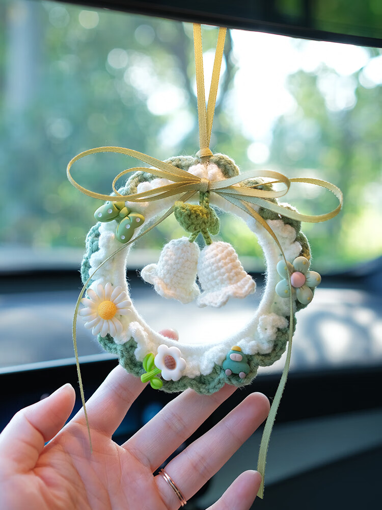 君量 网红汽车挂件车载后视镜吊坠挂饰创意毛线绳编织车内吊饰手工礼