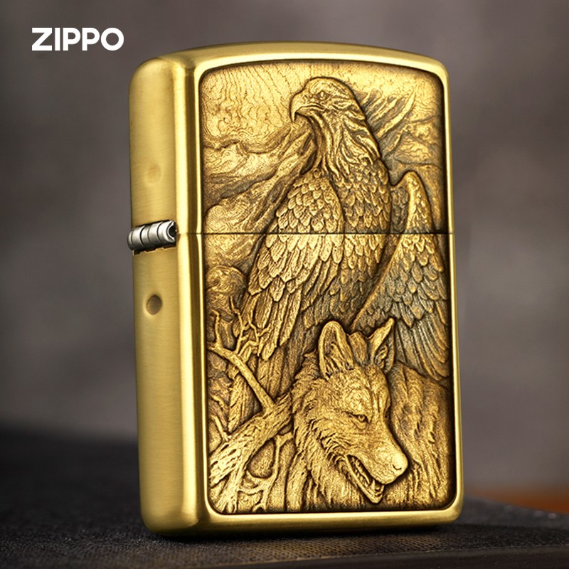 zippo 打火机 黄铜浮雕 黄铜盔甲老鹰和狼  zippo之宝原装煤油防风