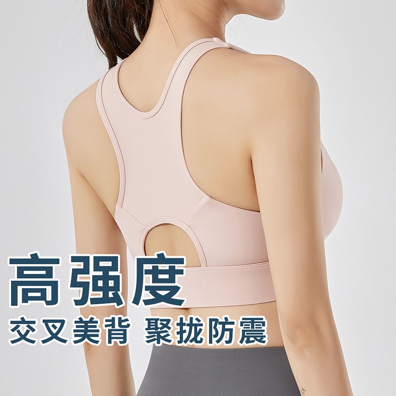 欧凯茜（Aucassie）前开拉链运动内衣女一体高强度跑步防震健身背心速干透气瑜伽文胸 胭脂粉 L (体重102-115）