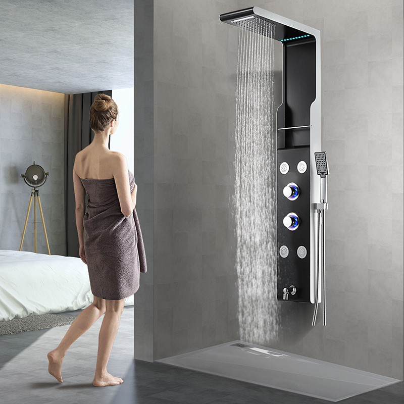 欧圣迪淋浴屏彩色欧式淋浴花洒套装水力发电带LED灯淋浴柱淋浴器 LY-5503款 LY-5503 德国黑