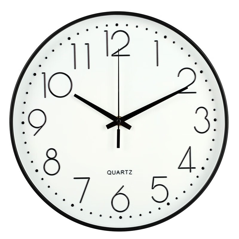 贞喜气 挂钟客厅时尚创意简约客厅钟表卧室立体数字12英寸30cm黑白