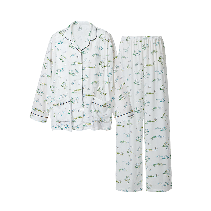 Cutelife【輕羽】女士竹棉春夏月子家居服竹纖維舒適孕婦睡衣產(chǎn)后哺乳套裝 【雙層-帶哺乳口】鱷魚和牙簽鳥 L碼【推薦55-70kg】