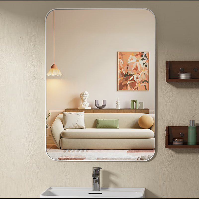 安尔雅浴室镜子贴墙自粘洗手卫生间免打孔化妆镜壁挂式卫浴镜7