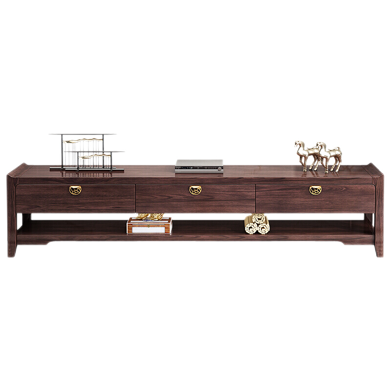 初岛 新中式实木电视柜高中低柜组合客厅多功能储物柜现代中式轻奢家具A851 高柜 整装