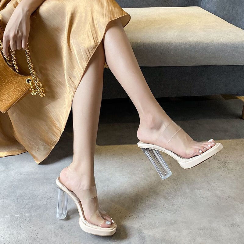 蓝卡丽姿(lancarisay)大码女拖鞋41到43外穿鞋胖脚宽脚鞋子肥高跟鞋