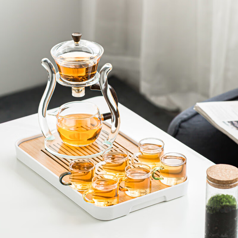 瓷牌茗 邀月玻璃茶具套装抖音同款磁吸自动泡茶壶功夫茶杯家用泡茶器整套 邀月玻璃架十件