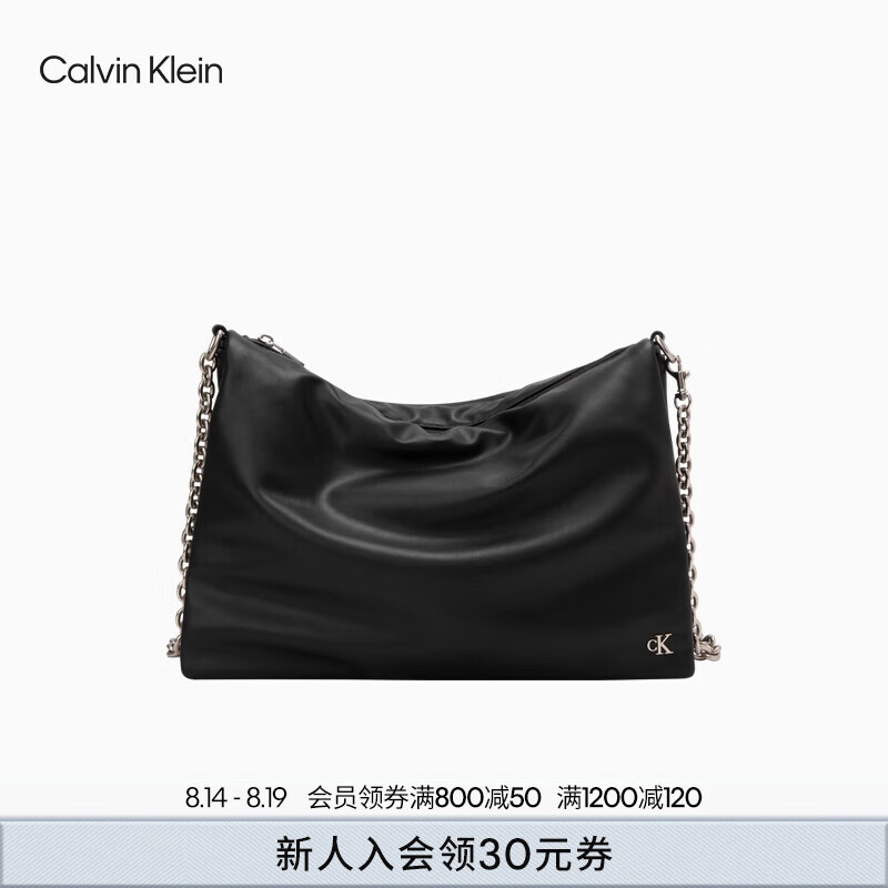 Calvin Klein女包24春夏时尚通勤金属字母拉链链条ck单肩斜挎包枕头包DH3575 001-太空黑 OS