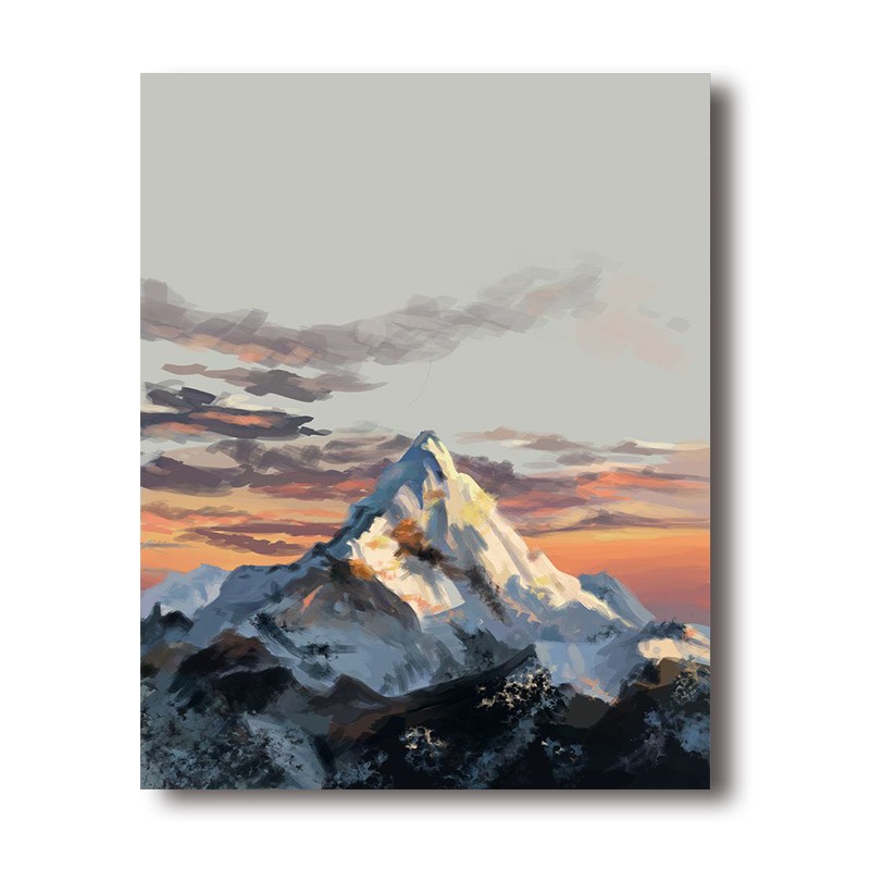 数字油画diy填色画客厅玄关餐厅书房简约风景手工上色画6207雪山之巅