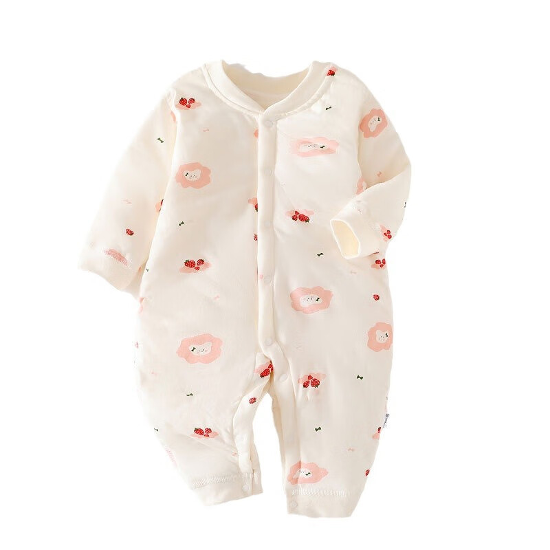 温小影婴儿连体衣秋冬夹棉加厚新生儿棉衣40g薄棉服0-12个月宝宝衣服 X6621米色小浣熊薄棉袄-开扣 66cm(11-14斤合适)